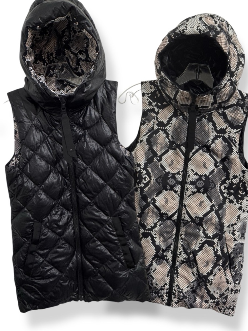 Lululemon The Fluffiest Vest Down Hooded Goose Puffer Reversible Black/Snake 2